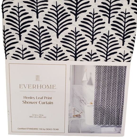 Linen Shower Curtain Everhome Henley Leaf Print Maritime Blue 72 x 72 Shower - Picture 1 of 8